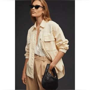 Anthropologie Maeve Cream Button Down Corduroy Shirt Jacket Size L